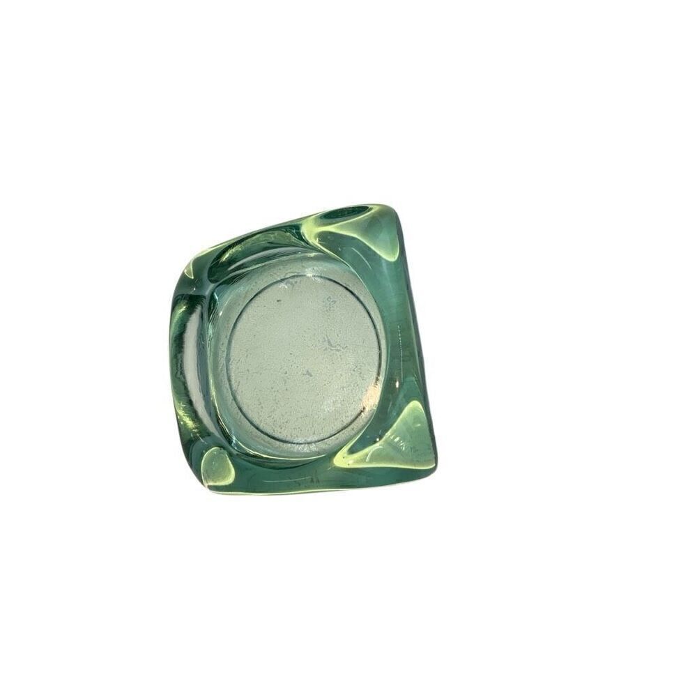 Spanish green recycled glass ashtray, 5" x 6" square.